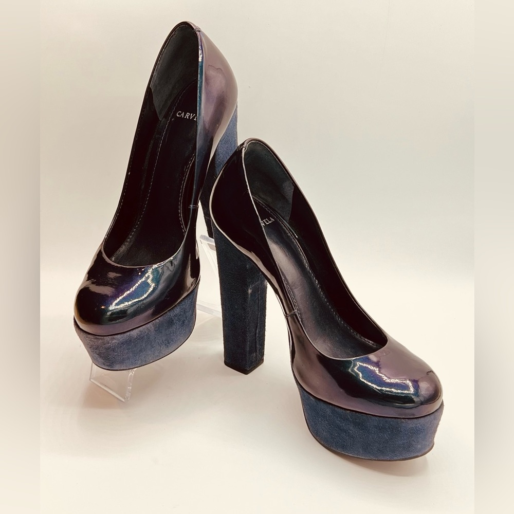 CARVELA Patent Leather/Suede 5”/2” Platform Heels In Navy 37/7 - Picture 6 of 8